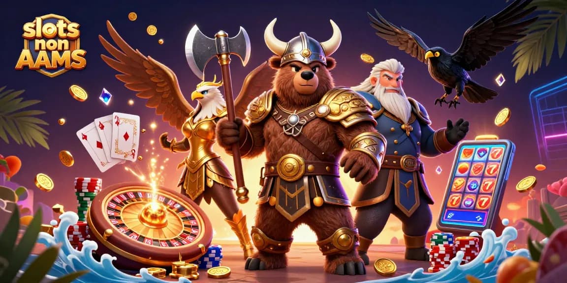 Gioca e vinci alle slot non AAMS con questo vivace gruppo di personaggi e simboli da casinò.