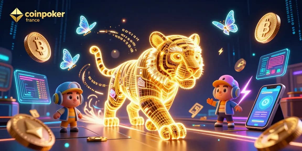 CoinPoker France: Jouez avec le tigre doré et explorez des gains en crypto avec des jeux captivants.