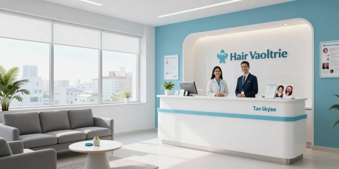 Hair transplant turkey consultation in a modern clinic with professional staff and welcoming patient care environment.
