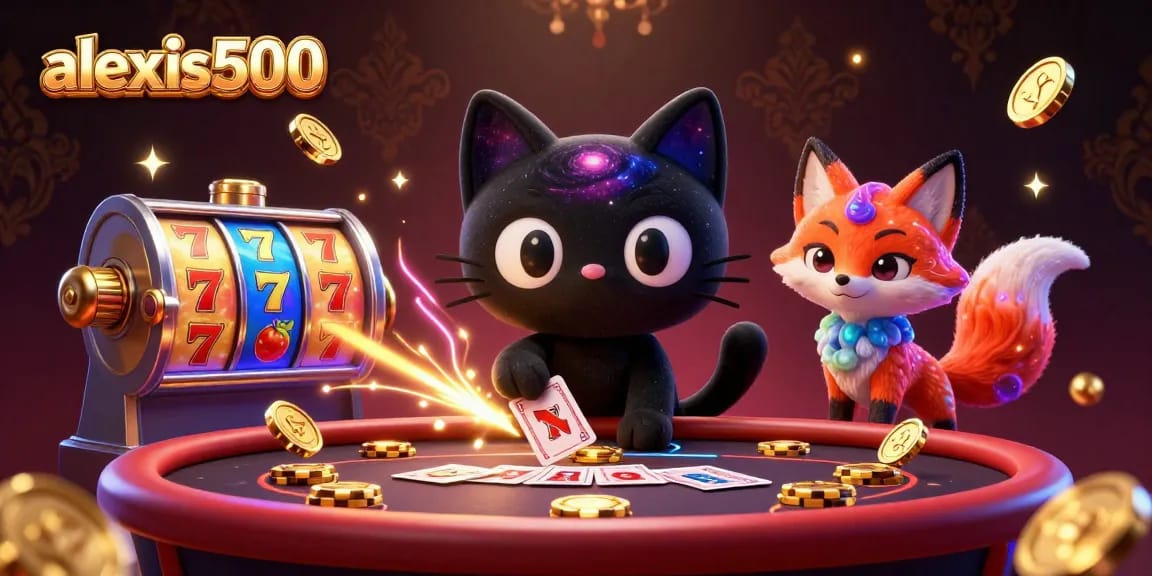 Experience excitement with alexis500 as the black hole cat draws in golden chips and slot reels.