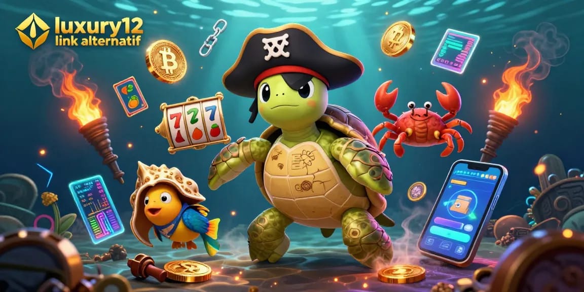 Play thrilling slots with luxury12 link alternatif surrounded by vibrant characters and crypto elements.
