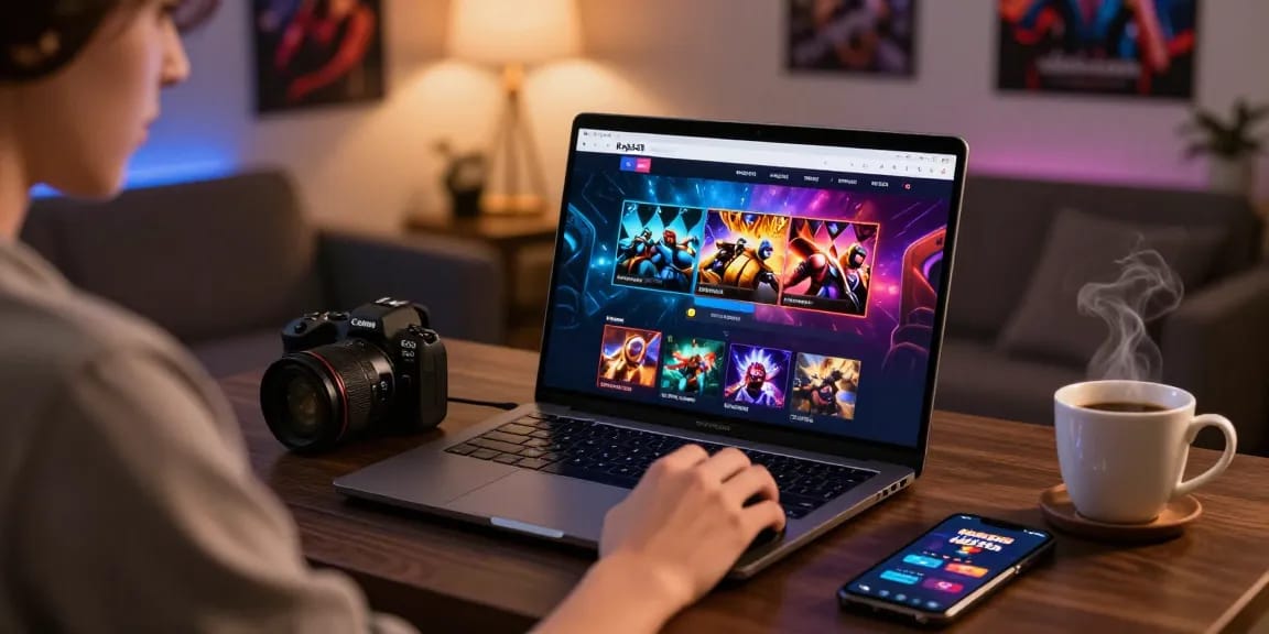 Engaging scene of a user logging into daftar raja 328 on a laptop, surrounded by a cozy gaming environment.