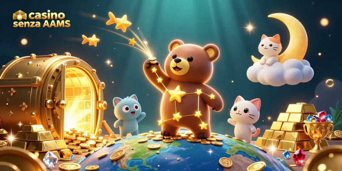 Gioca nei migliori casino senza AAMS, dove le stelle d'oro e i tesori scintillanti creano un'atmosfera avvincente.