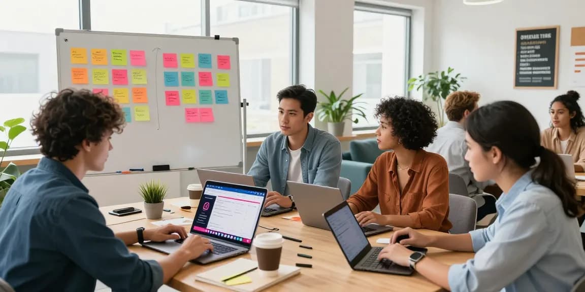 Get instant Instagram followers in a vibrant social media marketing office during a collaborative brainstorming session.