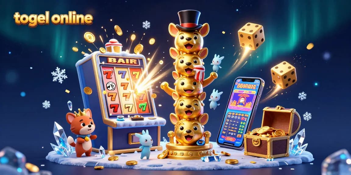 Engage in togel online excitement with a vibrant 3D illustration featuring a golden totem pole and jackpot scene.