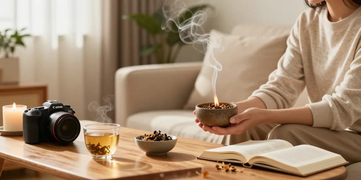 Experience calmness with Brainfreeze Herbal Potpourri 5g in a cozy setting, promoting relaxation.