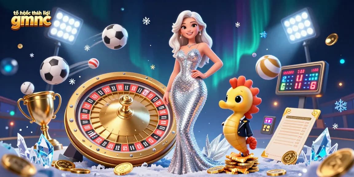 Engage with the dynamic casino atmosphere at tổ chức pháp lý gmnc featuring a glamorous woman and vibrant sports elements.