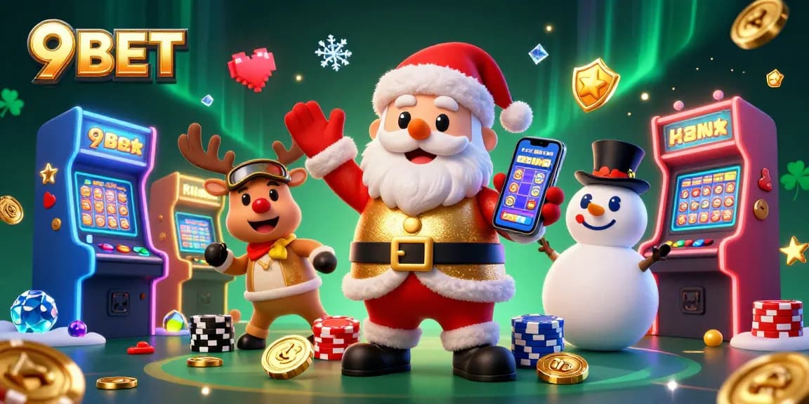 Join 9BET's festive online casino with Santa and friends as they celebrate jackpot slots and thrilling games.