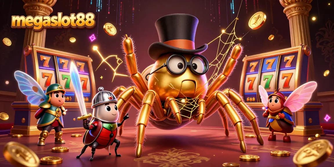 Experience megaslot88's thrilling online slot gaming with a dynamic, captivating casino scene.