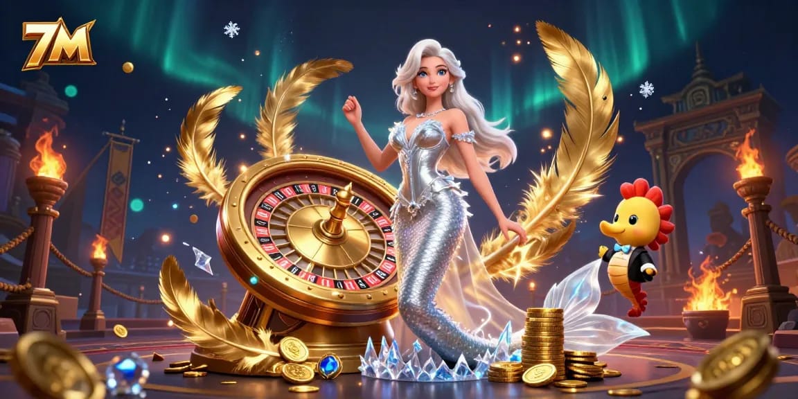 Experience thrilling gameplay with 7M as a stunning woman spins the golden roulette wheel.