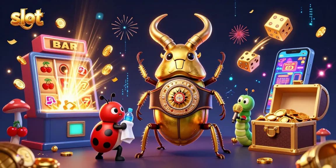 Slot menghibur dengan jackpot, karakter menarik beraksi dalam permainan kasino.