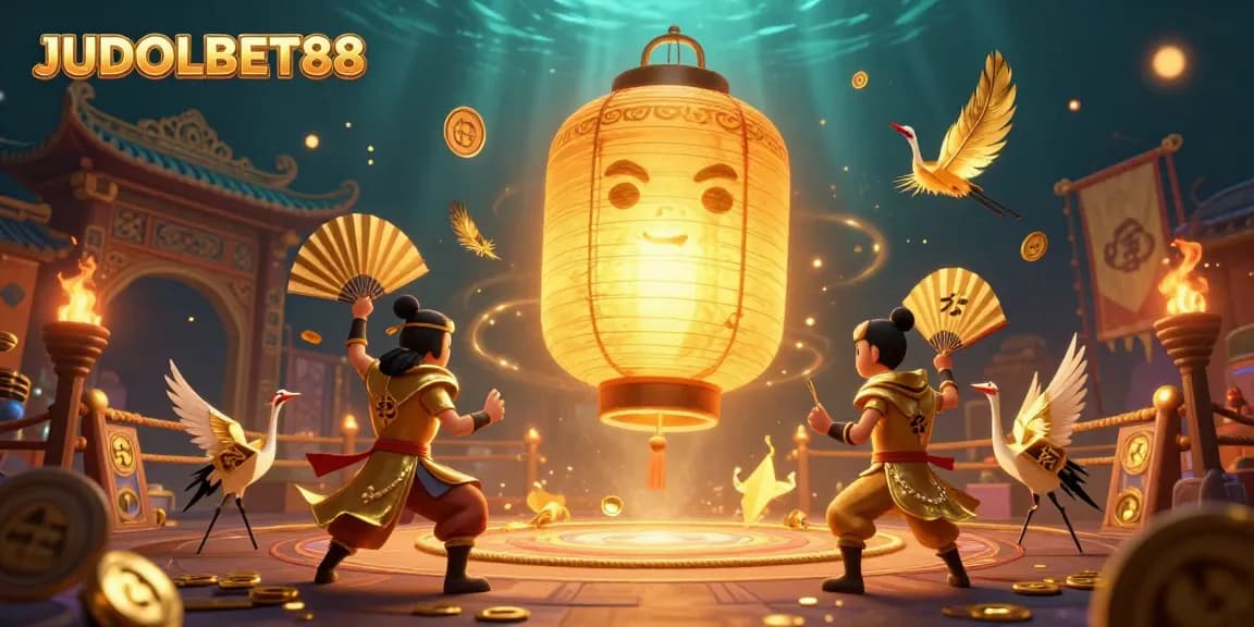 Experience the thrill of winning with JUDOLBET88's captivating casino illustration, featuring dynamic characters and rich casino elements.