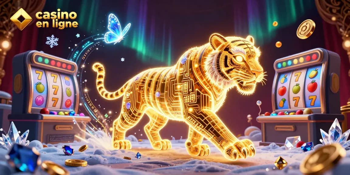 Jouez à des jeux passionnants de casino en ligne avec un tigre doré et des symboles dynamiques.