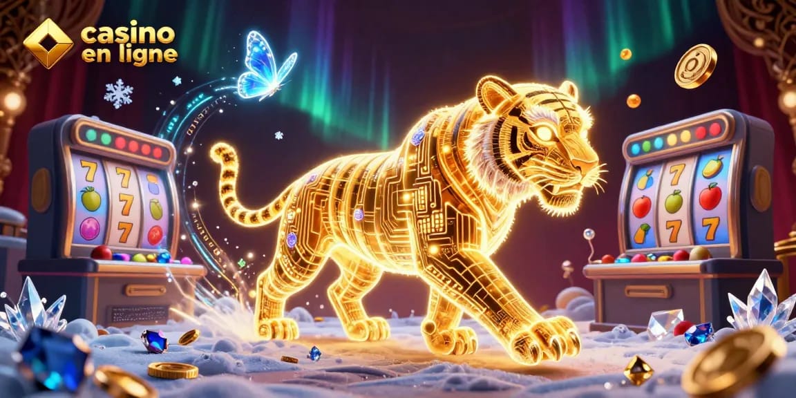 Jouez à des jeux passionnants de casino en ligne avec un tigre doré et des symboles dynamiques.