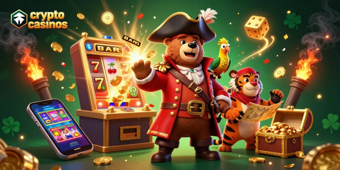 Profitez d'une aventure passionnante sur les crypto casinos avec un ours capitaine et un tigre, entourés de jeux captivants.
