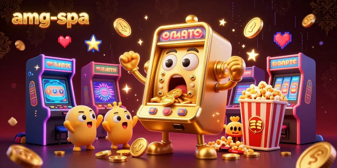 Feel the excitement at amg-spa as golden coins rain down from a surprised slot machine winning the jackpot!