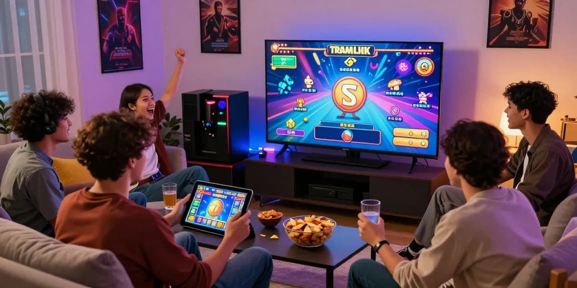 Friends enjoying haha178 daftar in a lively gaming session with snacks and vibrant atmosphere.