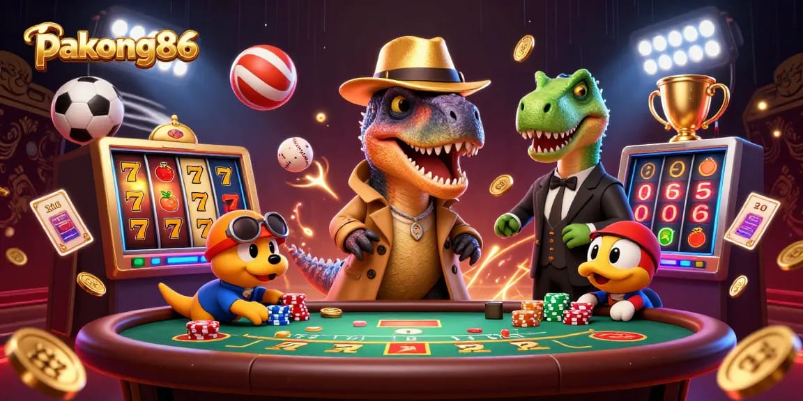 pakong86 showcases a cartoon velociraptor at a blackjack table, evading detection while chips fly