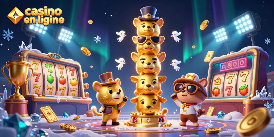 Découvrez les machines à sous au casino en ligne avec un totem coloré et des éléments de jeu animés.