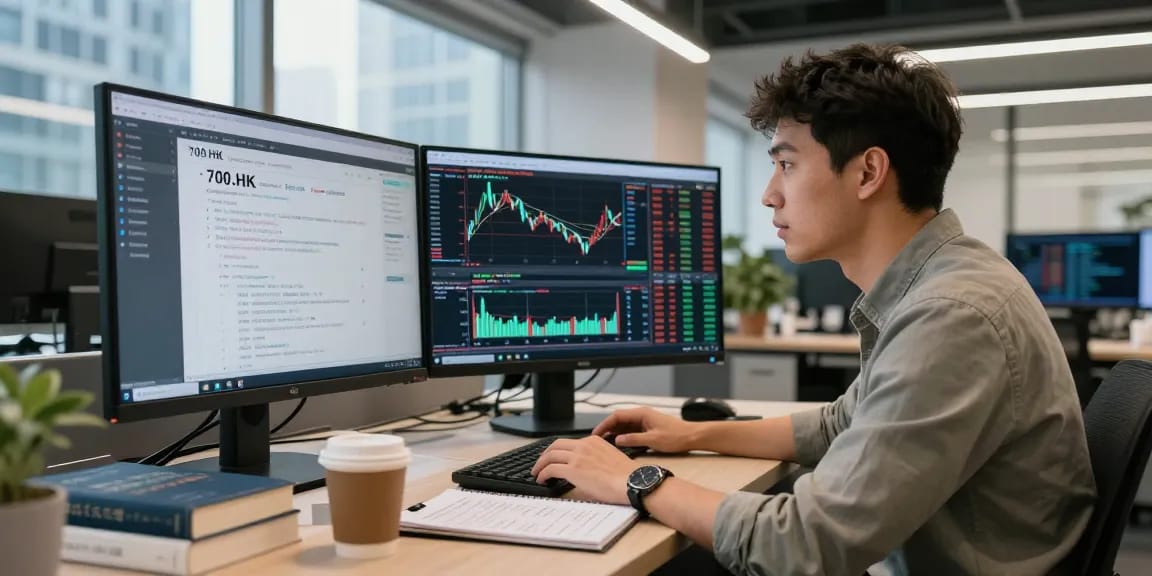 Developer utilizing the 700.HK live quote API in a modern trading setup, focusing on real-time stock data analysis.