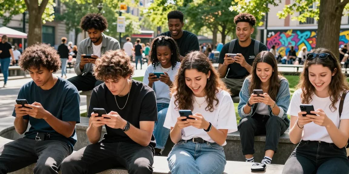 Akses BATIK 88 yang cepat dan mudah di sebuah taman kota dengan sekelompok pemuda menikmati permainan di smartphone mereka.