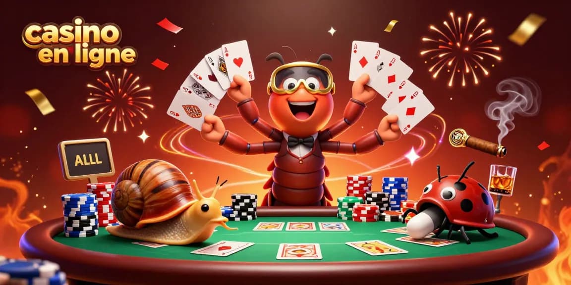 Jouez au casino en ligne avec notre illustration colorée de personnages animés et de jeux !