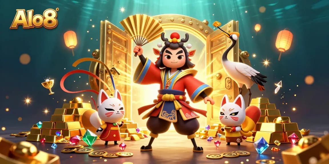 Alo8 engages players with a vibrant 3D illustration showcasing vibrant casino spirit with treasure and unique characters.