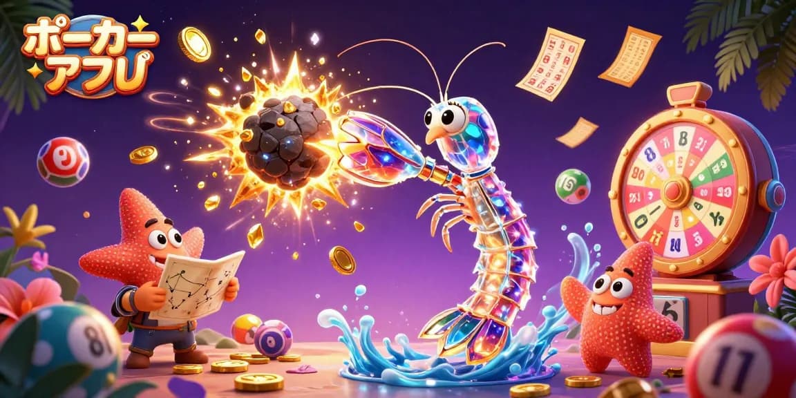 ポーカーアプリでの対戦を楽しむ、愉快なポーカーシーンのイラスト