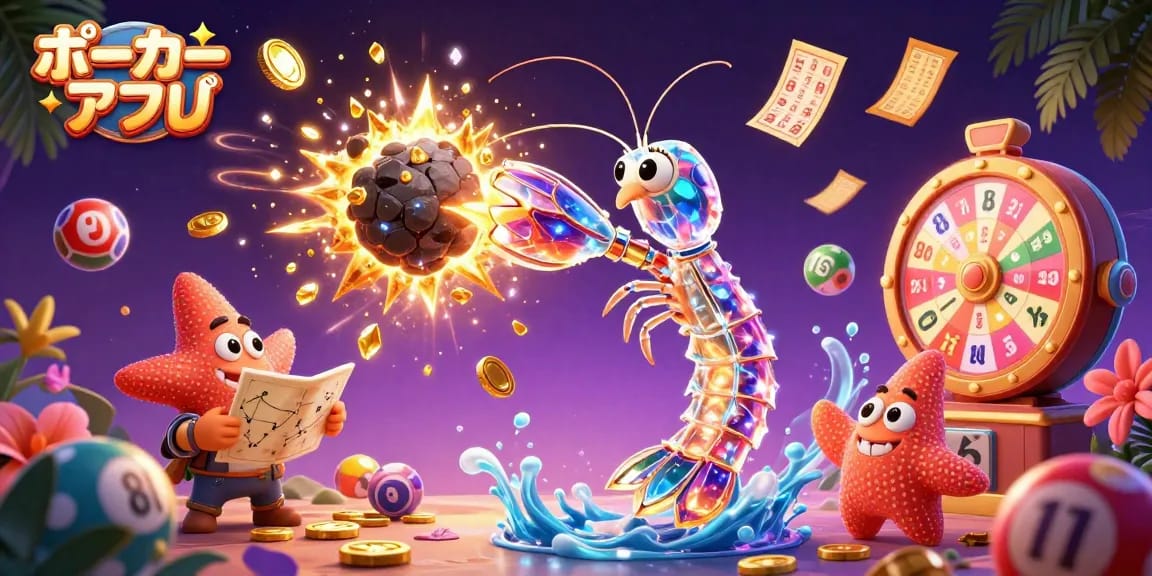 ポーカーアプリでの対戦を楽しむ、愉快なポーカーシーンのイラスト