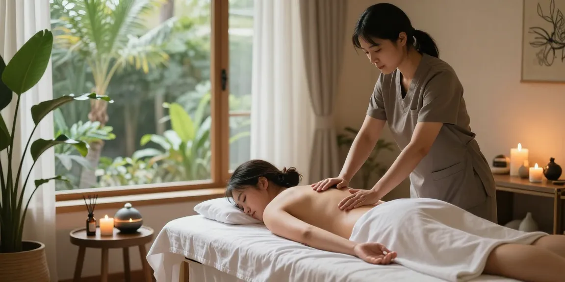 Relaxing 출장마사지 session in a serene spa environment, showcasing calming elements.