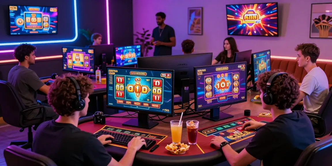 Players enjoying situs888 gacor online slots and live casino games in a vibrant, tech-savvy gaming environment.