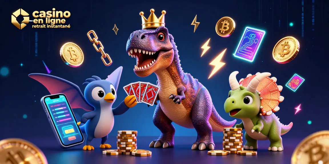 Jouez au casino en ligne retrait instantané avec un T-Rex et des animaux 3D au jeu.