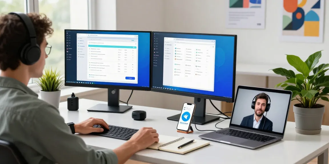 Engaging workspace featuring the Telegram interface on multiple monitors at teiegramin.com