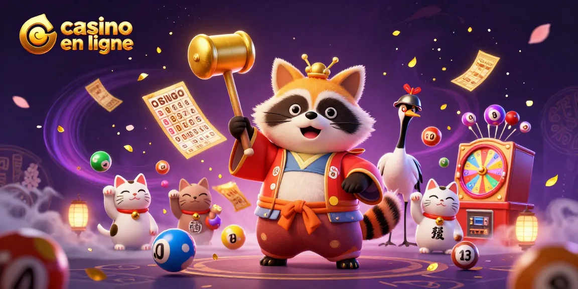 Jouez à casino en ligne avec cet art 3D animé, avec un tanuki et des éléments de loterie.