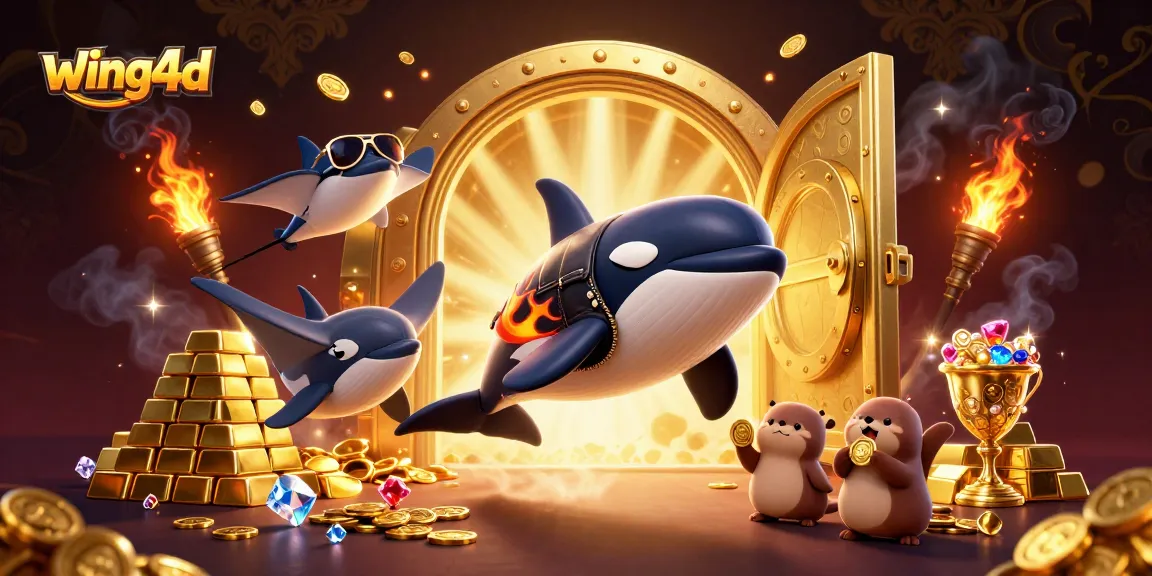 Experience the thrilling action of wing4d with an orca, stingray, and otters winning golden coins.