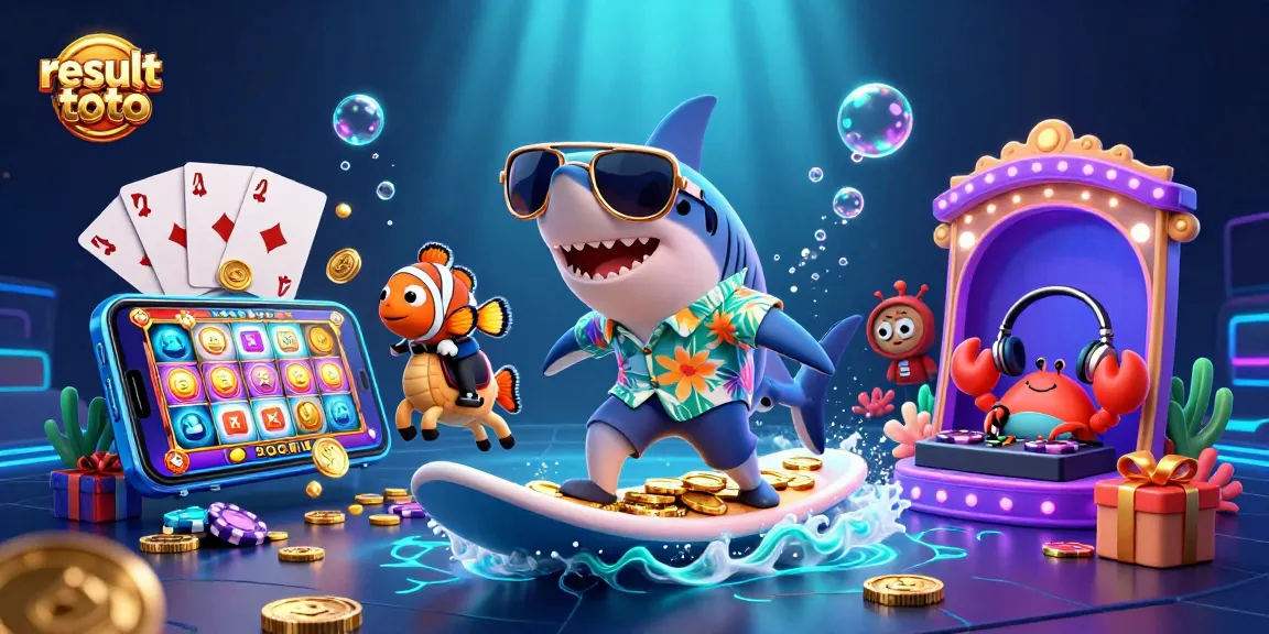 Experience thrilling results toto with a vibrant casino scene featuring animated underwater characters among gold coins.
