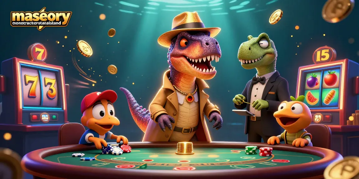 Play slots at masonrycontractorstatenisland with a cartoon velociraptor and casino elements in vibrant action