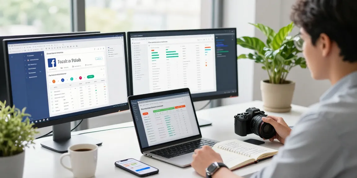 Engaging digital marketer reviewing follow page metrics on a modern workspace.
