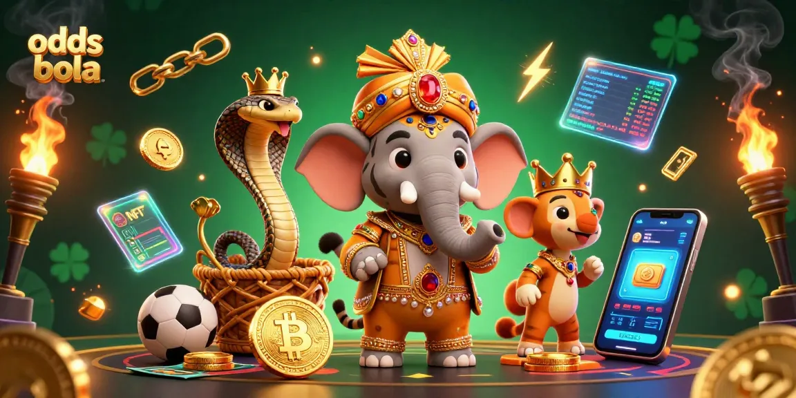 Bet on odds bola with a vibrant casino scene capturing a maharaja tiger, elephant, and cobra.