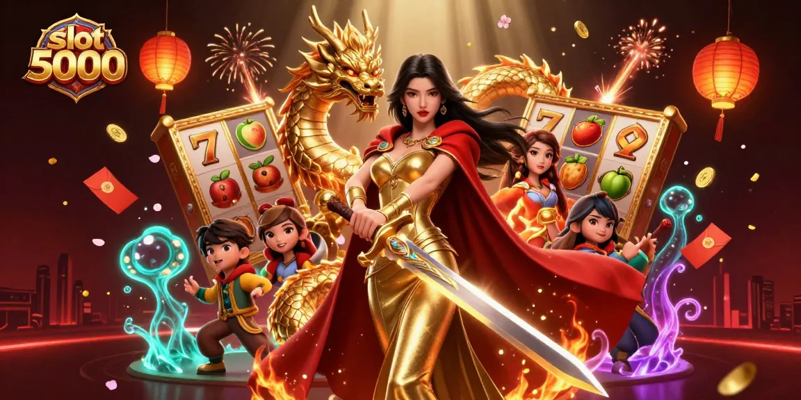 Spin to win big with slot 5000 in a vibrant, dynamic 3D casino scene.