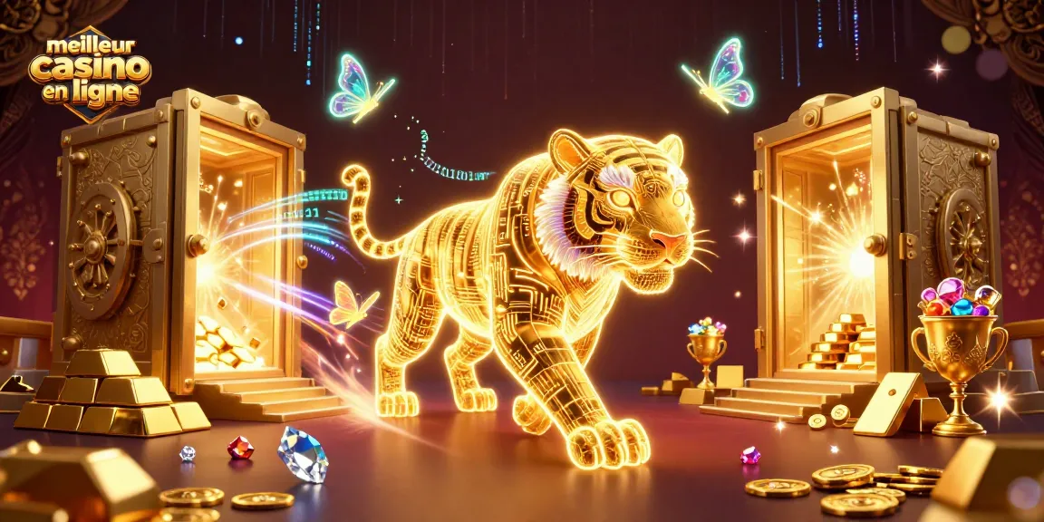 Profitez du meilleur casino en ligne avec un tigre lumineux et des joyaux scintillants.