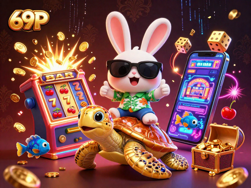 Ganhe com 69P: coelho da sorte em um cassino vibrante com jackpots e tesouros!
