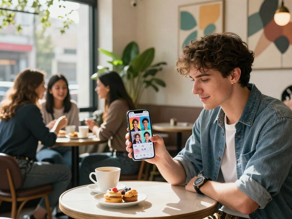 Discovering celebrity look alike matches at a trendy café with friends.