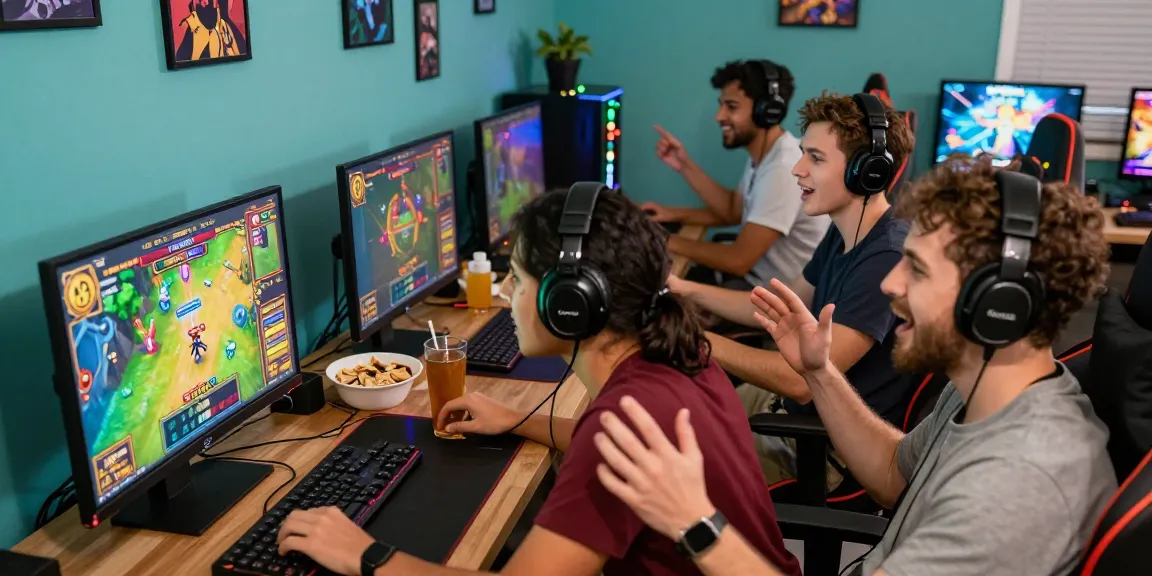 Friends enjoying an exciting online slot deposit 5k gaming session in a vibrant atmosphere.