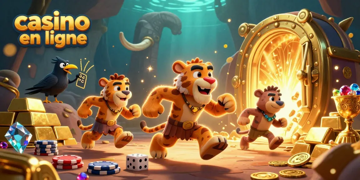Jouez au casino en ligne, où le duo de personnages préhistoriques se divertit avec des jeux de poker et des trésors scintillants.