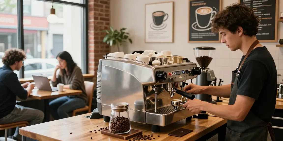 Barista pulls espresso shots at a busy coffee shop, showcasing rokok88 link alternatif culture and community.