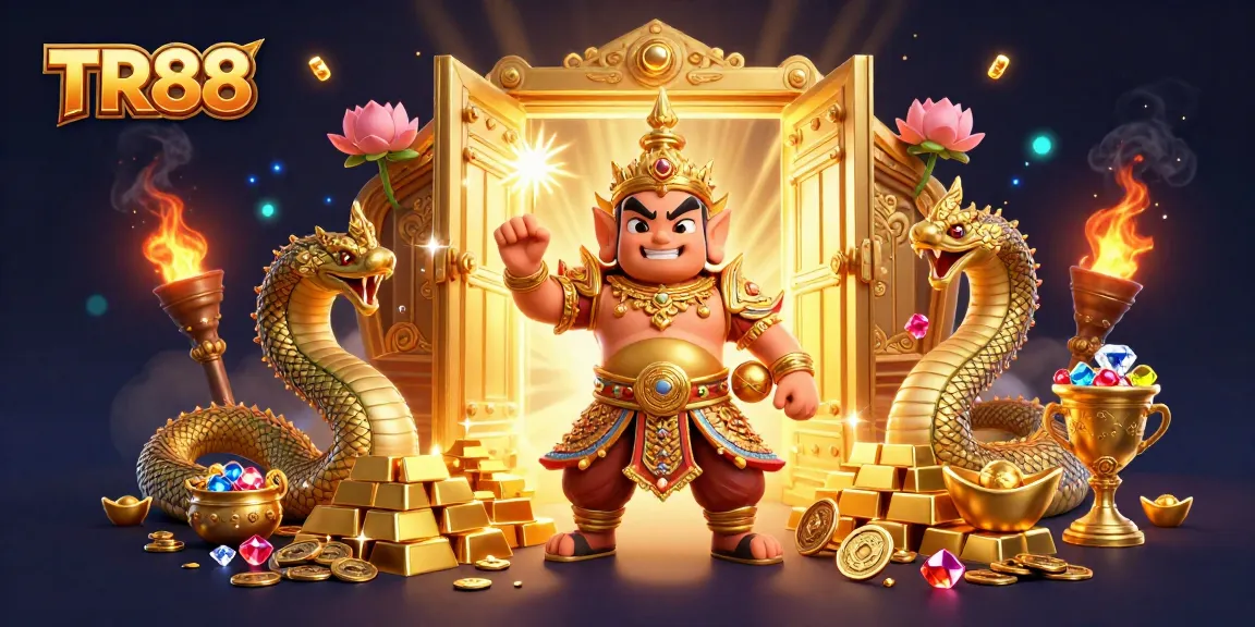 Explore winning strategies at TR88 with epic treasures and characters in a vibrant casino scene.