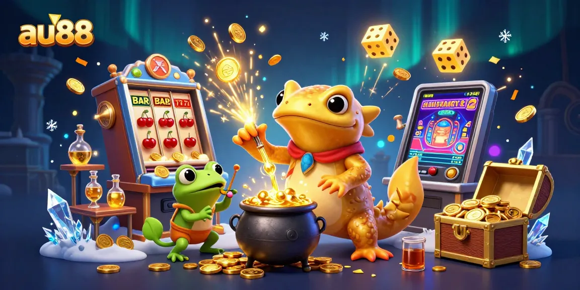 au88 slot joy, depicting a magical alchemist scene filled with coins and jackpot explosions