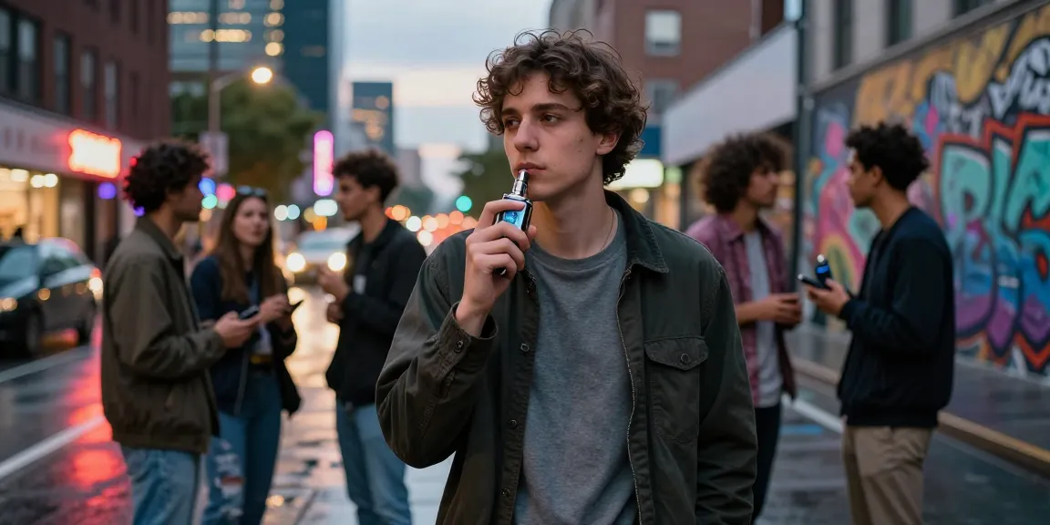 How To Buy Top Quality DMT In The United Kingdom? Individual in urban scene holding a DMT cart vape device, reflecting modern psychedelic exploration.