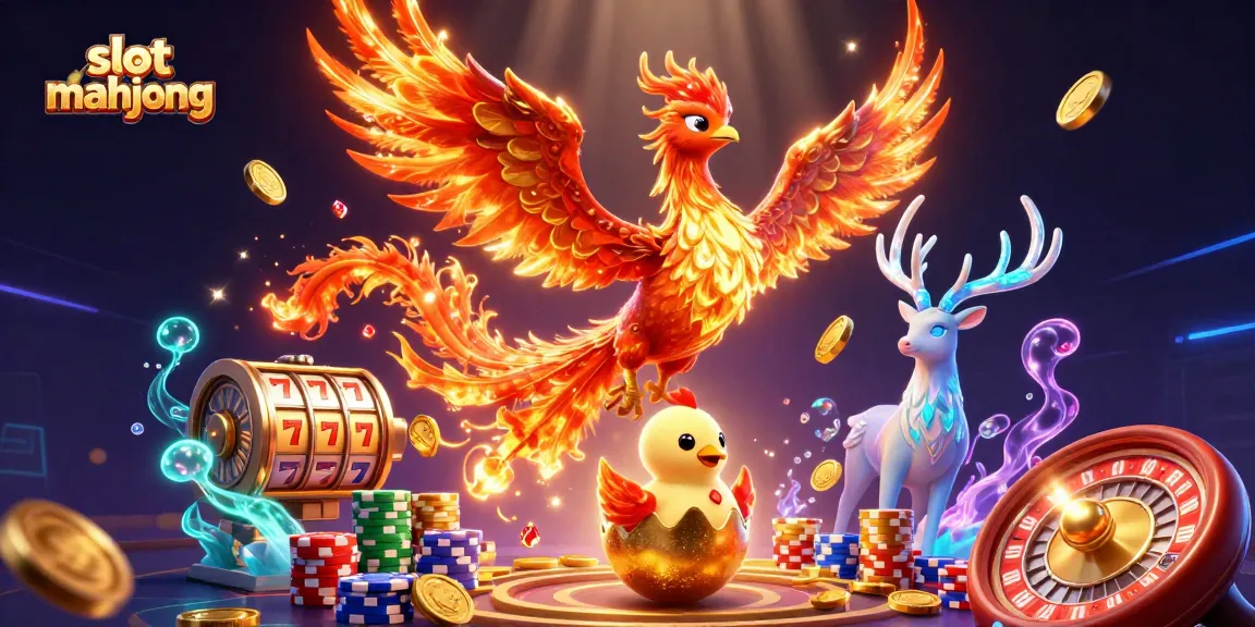 Experience the excitement of slot mahjong with this vibrant 3D scene featuring mythical characters and casino elements.